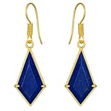 Gempires Genuine Gemstone Kite Drop Earrings for Women | Gold Plated Bezel Dangle Earrings | Natural Stone Earrings | Lightweight Everyday Jewellery | Birthstone Earrings (Lapis Lazuli)
