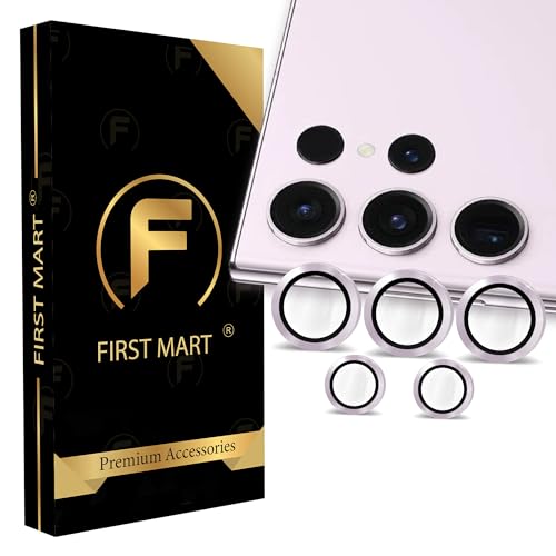 Image of FIRST MART Pink Camera Ring Guard Protector for Samsung Galaxy S23 Ultra | Tempered Glass with Metal Alloy Rings, HD Clear, Scratch Resistant, Case-Friendly | Pack of 1