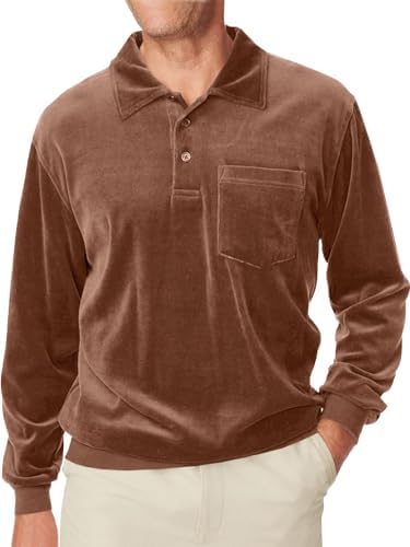 Men's Long Sleeve Polo Shirts Casual Velvet Shirt Real Pocket