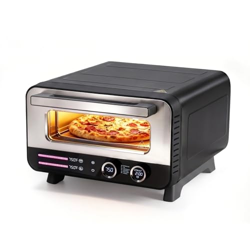NEWBULIG Pizza Oven Indoor, Electric Pizza Maker Countertop with 6 Presets, Heats to 750°F, 1600W, Makes 12.6'' Pizzas, Includes Stone & Spatula, Touchscreen & Mechanical Control Knobs