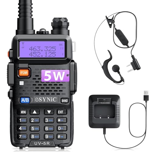 eSynic Professional Walkie Talkies uv5r 5W Rechargeable UV-5R Radio Walkie Talkies VHF/UHF Dual Band Clear Calls 2 Way Radio Long Range with LED Display 128CH Supports VOX FM Functions