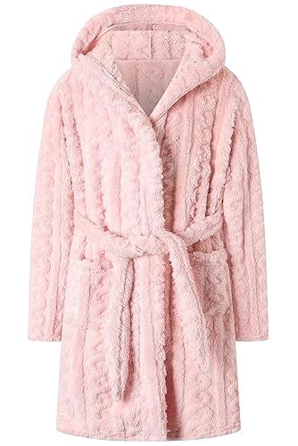 Umeyda Girls & Womens Twist Fleece Robes, Hooded Soft Warm Bath Robe for Kids Womens Fuzzy Bathrobe for Gifts