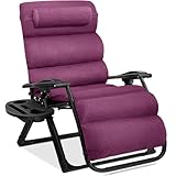 Best Choice Products Oversized Zero Gravity Chair, Folding Outdoor Patio Recliner, XL Anti Gravity Lounger w/Removable Cushion, Cup Holder, Side Tray, 350lb Capacity - Amethyst Purple