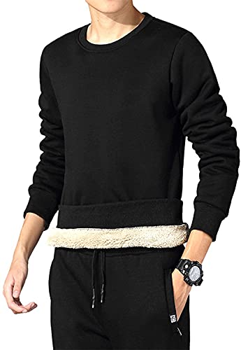 Gihuo Men's Warm Crewneck Sherpa Lined Fleece Sweatshirt Pullover Tops (Black, M) #TOP2