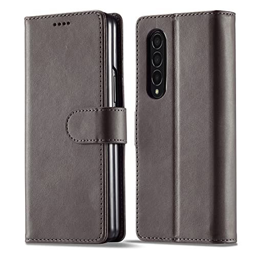 Étui pour Samsung Galaxy Z Fold 3 anti-rayure avec fente carte cuir gris