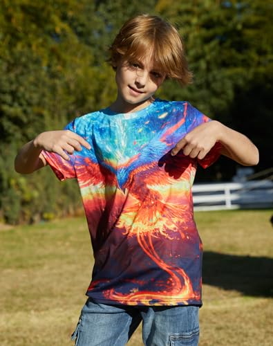 Belovecol Boys Girls T-Shirt Teens 3D Nirvana Phoenix Short Sleeve Yellow T Shirts Cool Crewneck Tee Shirts 15-16 Years