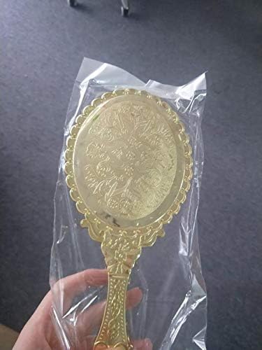 YANGSHINE Vintage Oval Handheld Mirror, Gold, 19 x 8.8 cm, Perfect for Makeup Travel, Gifts, 25L x 11.5W cm - Image 3