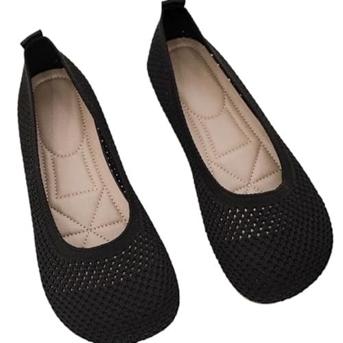 Women's Ballet Flats, Wide Toe Box Knit Flats for Women，Comfortable Slip On Dressy Travel Work Business Office Shoes for Women