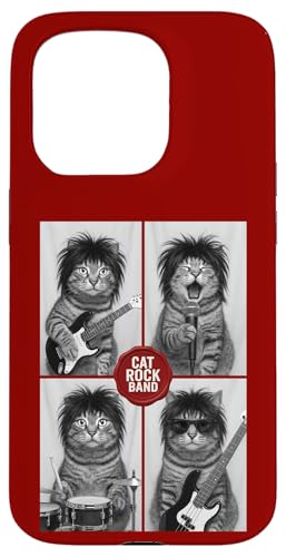 Cat Rock Band Guitare à selfie humoristique Coque pour iPhone 15 Pro