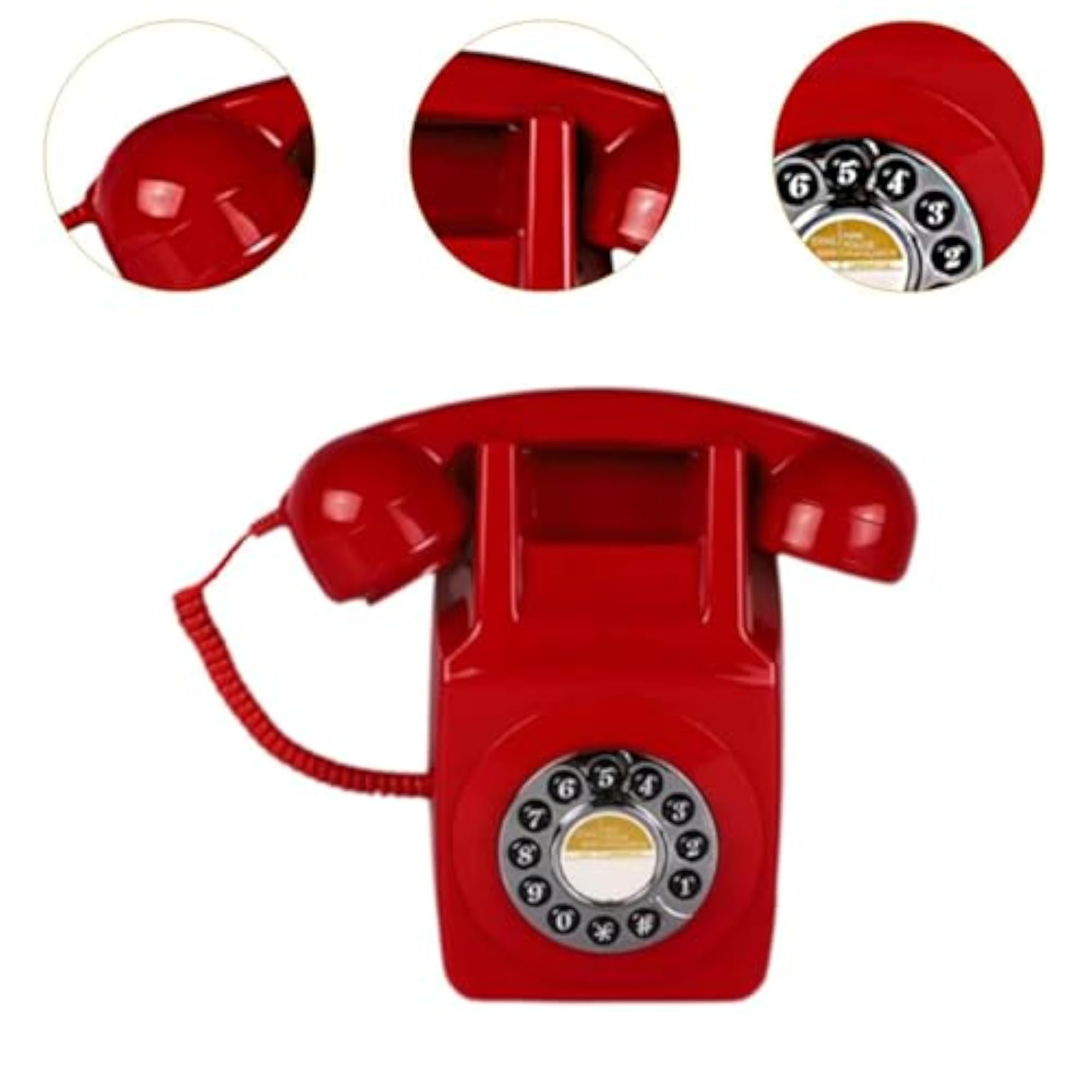 Retro Landline Phone Wall Mount Antique Type Red