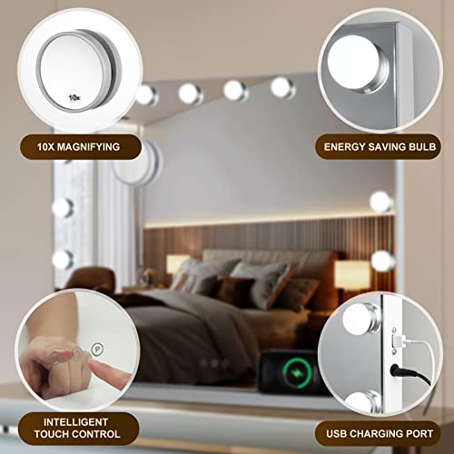 Hollywood Vanity Mirror with Lights: 28 x 22 Inch Makeup Mirror with 18 Dimmable Bulbs and Touch Control in 3 Color Modes