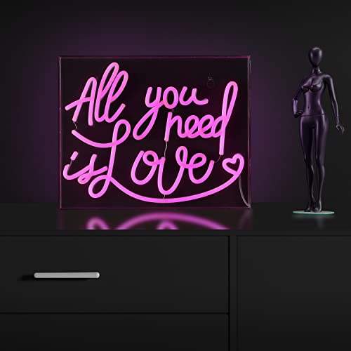 JONATHAN Y 13.7"W x 10.9"H Pink "All You Need Is Love" LED Neon Light, USB Operated, 800 Lumens, Contemporary Glam Acrylic Box Sign for Wall or Shelf, Bedroom, Dorm Decor NEN1033A by JONATHAN Y - Used condition - US$37.34