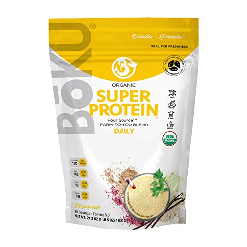 BÅKU Organic Super Protein - Vanilla Vegan Protein Powder 21.2 oz - Plant Protein Drink - Contains All Essential Amino Acids, Soy-Free Organic Protein Mix with Digestive Enzymes - 20 Servings