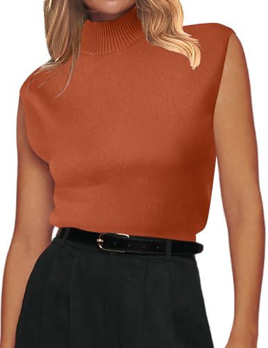 Zeagoo Women's 2025 Mock Turtle Neck Sweater Vest Sleeveless Knit Pullover Tank Tops Casual Trendy Slim Fitted Tops