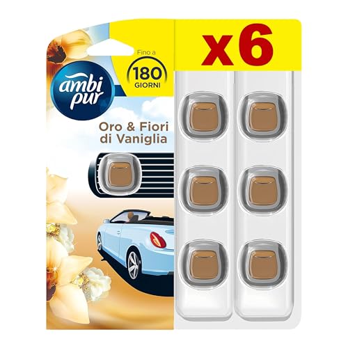 Ambi Pur Car Orchidea Tailandese Ricarica Di Deodorante Per Ambienti Con Clip 2ml, Per Eliminare Gli Odori Sgradevoli Dall’Auto, 6 Pezzi