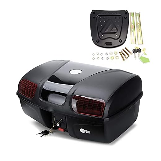 Mingting Universal Motorcycle Rear Top Box Tail Trunk Luggage Storage Case,47 Litre Hard Case with Mounting Hardware,with LED Light,Black