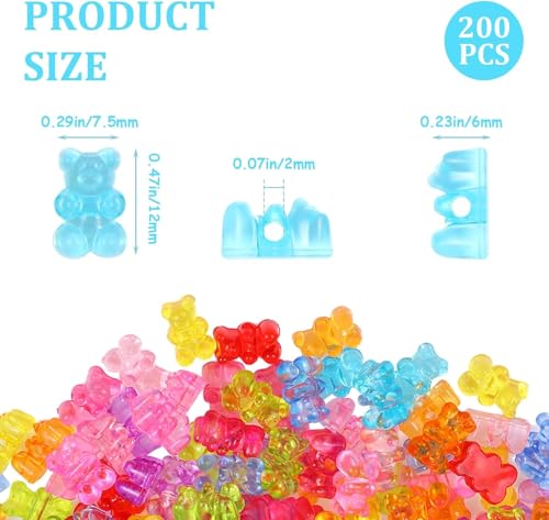 UCLEVER 200 Stück Klare Acryl-Bärenperlen, Bunte Gummibärchen-Perlen für Armbänder, Halsketten und DIY-Bastelarbeiten, Niedliche Bären-Anhänger für Schmuckherstellung