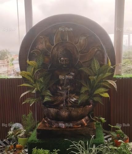 Image of Big Kamal White Buddha Fiber Indoor Outdoor Fountain with Led Lights for Home Decor and Office Decoration Or Gifting (124 cm X 43 cm X 104 cm) (Antique Sun Buddha)