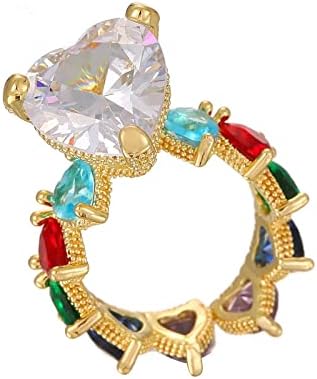 Zalantan chunky gold ring 16K Real Gold Plated Brass Adjustable Ring Cubic zirconia rings for teen girls women colorful CZ diamond real gold-plated Fashion cute chunky gold ring Christmas Birthday Valentine's gift for girlfriend family friends wife daughter yourself