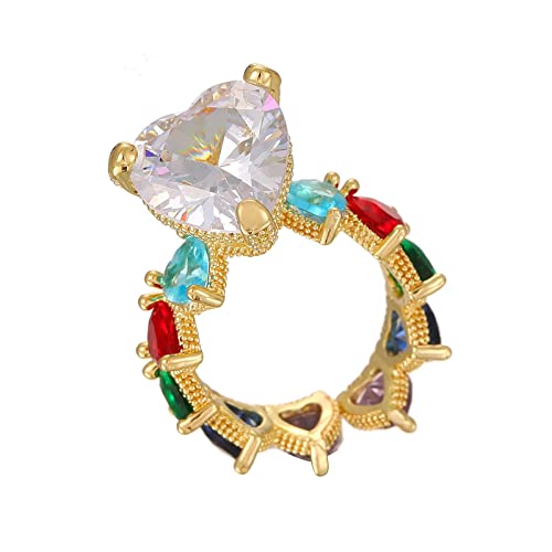 Zalantan Chunky Gold Ring 16K Real Gold Plated Brass Adjustable Ring Cubic Zirconia Rings For Teen Girls Women Colorful Cz Diamond Real Gold-Plated Fashion Cute Chunky Gold Ring Christmas Birthday Valentine's Gift For Girlfriend Family Friends Wife Daughter Yourself #TOP1