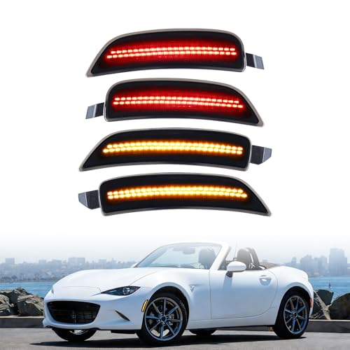 NAAMOTOMOX 4 Pack Bumper LED Side Marker Lights for 2016-2025 Mazda MX-5 Miata GS-P GS GT GX RF, Smoke Lens, Front Amber Rear Red, Fender Wheel Arch Signal Lamp, Replaces NA1J-51-5F0B / NA1J-51-5E0B