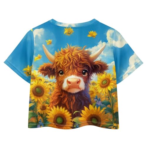 Image of Girls Summer Crop Top Outfits Short Sleeve T Shirts Kids Cute Clothes Tees Blouse