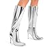 DREAM PAIRS Knee High Boots for Women, Sexy Pointed Toe Stiletto High Heel Boots, Fashion & Classic Dress Shoes,Size 6.5,SILVER-PAT,SDKB2311W