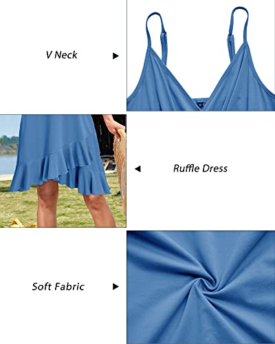 Image of ULTRANICE Womens Summer Dresses Floral V Neck Ruffled Hem Spaghetti Spring Casual Beach Outfits Flowy Wrap Sun Dress