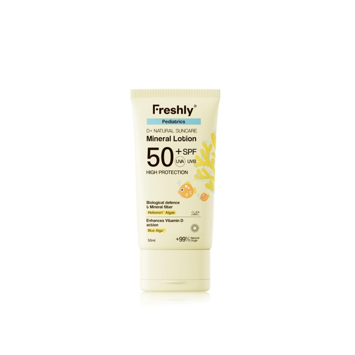 Freshly | Protecteur de lumière naturelle pour enfants SPF 50+ | Crème solaire minérale pour bébés et enfants | Visage et corps 100 ml | avec filtres minéraux et aloe vera