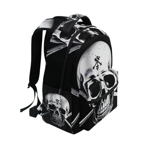 Kids' Backpack, Black and White Skull Lightweight Travel Bag for Boys Girls Back to School Essentials,16 in2
