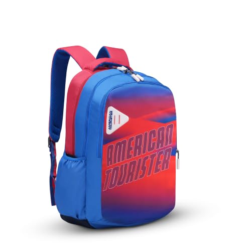 Image of American Tourister Nexa Style 03 | 32 L Backpack | 3 Compartments | School & College Bag for Men & Women | Blue /Red | 1 Yr Global Warranty