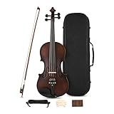Violine 4/4, Handgefertigt aus Massiv-Fichten- & Ahornholz mit Ebenholz-Griffbrett - Komplettset mit Hartschalenkoffer, Bogen & Zubehör für Anfänger und Fortgeschrittene