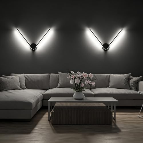 Image of Kawell 12W LED Wall Light Hardwired with Switch 300 Rotatable Arms Modern Sconce Lighting for Living Room Bedroom Hallway Indoor Energy Efficient Fixture, Black 6000K