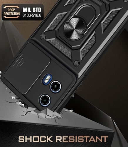 Image of SPAZY CASE Moto G45 5G / G34 5G Back Cover | Heavy Duty Hybrid Case with 360 Degree Rotating Finger Ring Holder + Slider Shutter Camera Protection Case for Moto G45 5G / G34 5G - Black