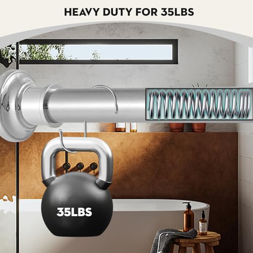 Image of Silver Long Curtain Rod Tension Shower Curtain Rods 30 to 130 inch Adjustable Heavy Duty Rods for Bathroom Windows Outdoor Spliced Telescopic Design No Drill No Slip Stainless Steel