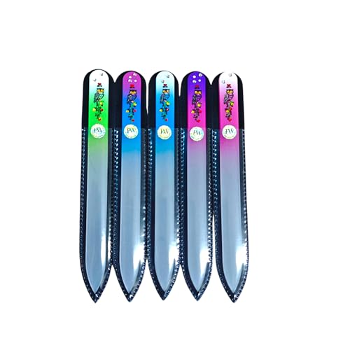 Juego de limas de uñas de cristal checo, diseño de búho pintado a mano, decoración de cristal, paquete de 5, multicolor