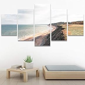 SIGNWIN 5 Panel Canvas Wall Art Beach Blue...
