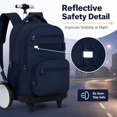 FTJCF 3Pcs Large Wheels Rolling Backpack for Boys Men, 20 Inches Detachable Wheeled Backpack Set, Water Resistant Roller Backpack for Travel Work College School (Blue) by FTJCF - Used condition - Image 4