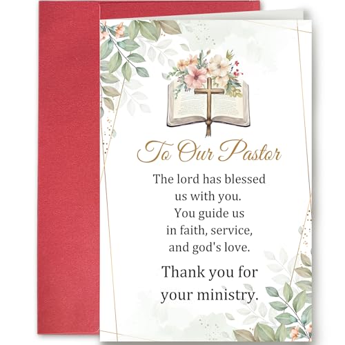 SuperShunhu Pastor Appreciation Card, Religious Thank You Card for Church Leaders, Ministry Appreciation, Faith & Blessings Gift