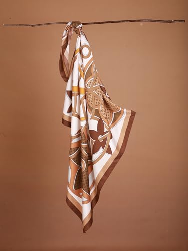 Image of Printed Poly Silken feel Scarf Stole for Women | Stylish, Soft, & Lightweight | Satin Feel Neck Scarf, Hair Scarf, Head Scarf for Women | Square Silk Stole for Handbag