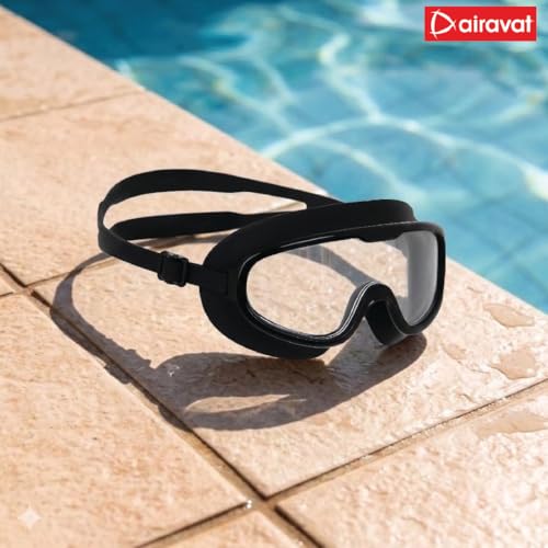 Image of AIRAVAT Shore swimming goggles, polycarbonate goggles, No Leaking Anti-Fog Pool Goggles for Adult Men Women Youth, UV Protection, 180 Clear Vision, Free size (Black)
