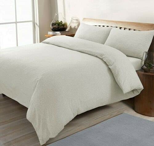 Yorkshire Homeware Sleepdown Jersey Melange Plain Dyed Duvet Cover Soft Cosy Easy Care Non Iron Plain Yarn Dyed Quilt Bedding with Pillowcases (Natural, Double)