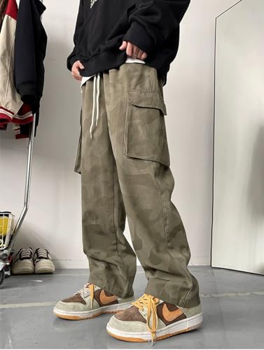 HBER Mens Baggy Camo Pants Stretch Waist Trendy Wide Leg Cargo Pants Loose Fit Y2k Streetwear Camouflage Pants3