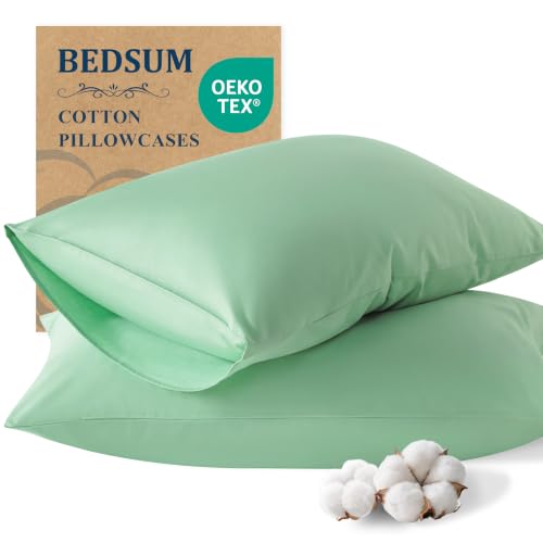 BEDSUM Standard Cotton Envelope Pillowcases - 2 Pack, 20x26, Sea Green