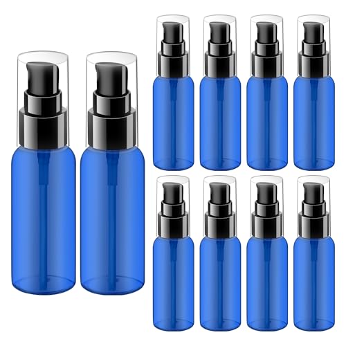 Liobelon Botellas vacías de viaje para artículos de tocador, 10 piezas de 50 ml, pequeñas botellas de plástico transparentes de tamaño de viaje, recipientes de líquidos recargables con tapa