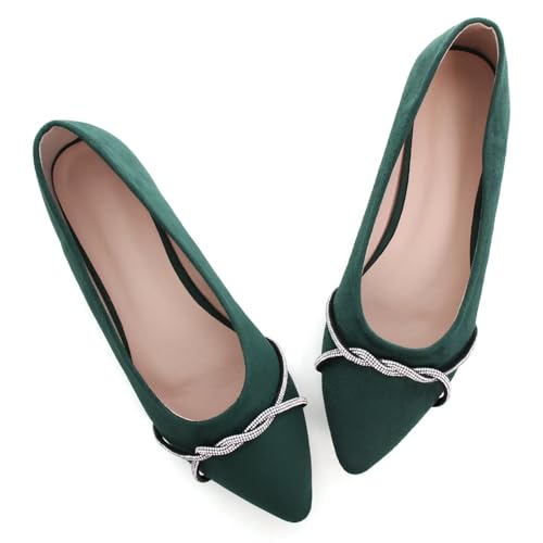 Image of TN TANGNEST Womens Casual Flats Chain Ballet Flats | Fashion Pointed Toe Rhinestone Flats, Comfort Slip On Dress Shoes for Business Work Office Wedding Party