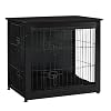 DWANTON Dog Crate Furniture with Cushion, Wooden Kennel Table with Double Doors, Indoor Dog House, Small/Medium/Large Size, 27.2 L, Black