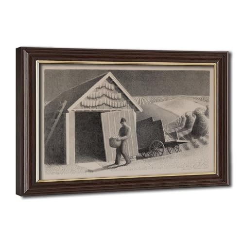 Toile Grant Wood décoration murale salon et bureau avec cadre