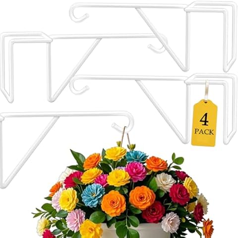 Zacool Vinyl Fence Hooks-4 Pack 5 x 10 Inches Heavy Duty White Patio Hooks Coated Steel Fence Hangers for Hanging Plants Bird Feeders,Lights,Basket,Pool Tools Cover