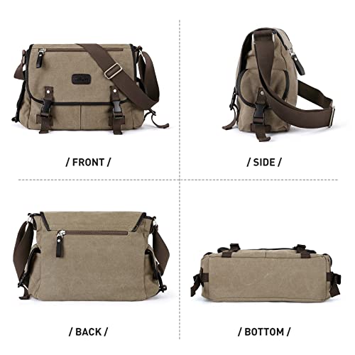 Messenger Bag For Men,Crossbody Bags Aesthetic,Unisex Classic Military Canvas Shoulder Bag, Multi-Poc,Brown #TOP4